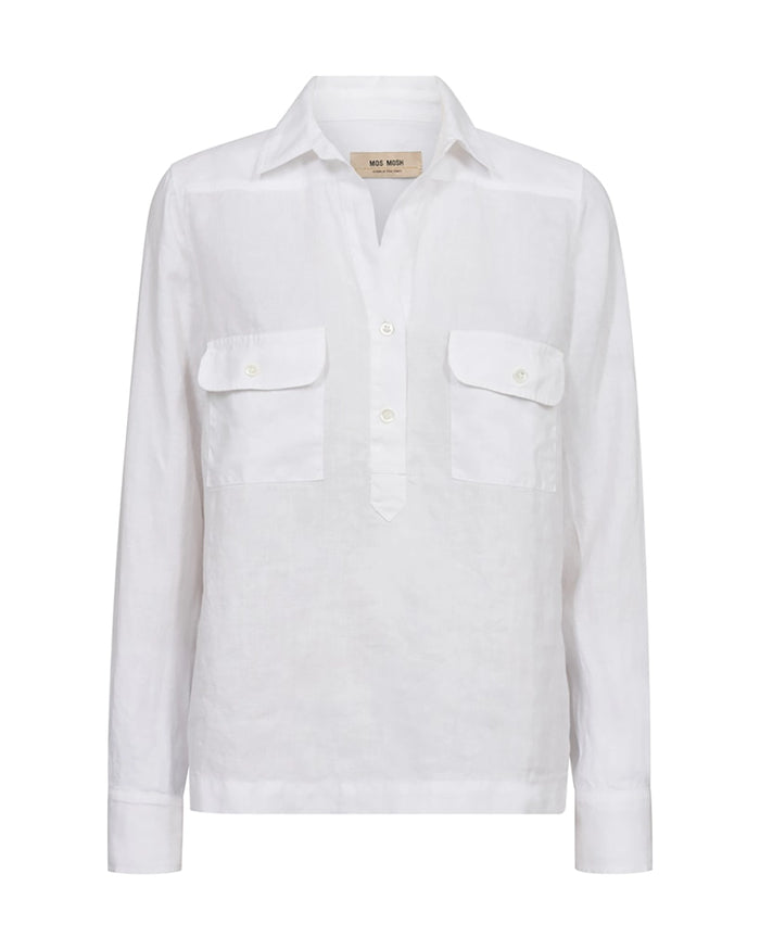 Mos Mosh Enna Linen Pocket Blouse in White 168430