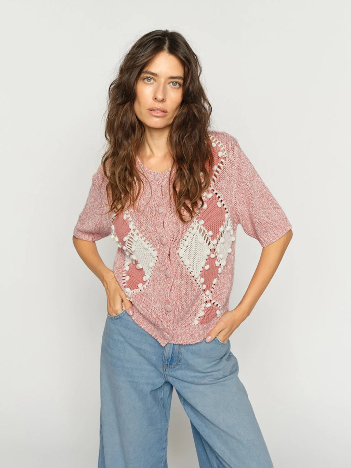 Mos Mosh Elio SS Knit Cardigan in Peachy 177700 - Pre-Order July Delivery