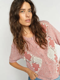 Mos Mosh Elio SS Knit Cardigan in Peachy 177700 - Pre-Order July Delivery