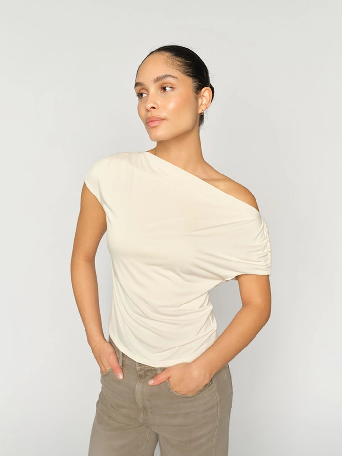 Mos Mosh Shima Solid Sleeveless Tee in Ecru 177470