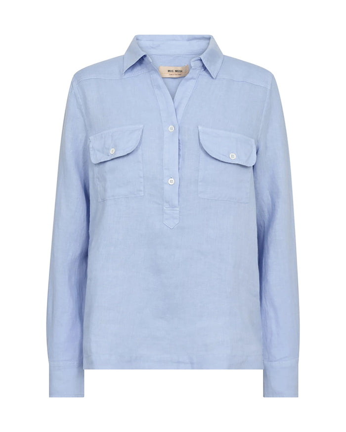 Mos Mosh Enna Linen Pocket Blouse in Brnr Blue 168430