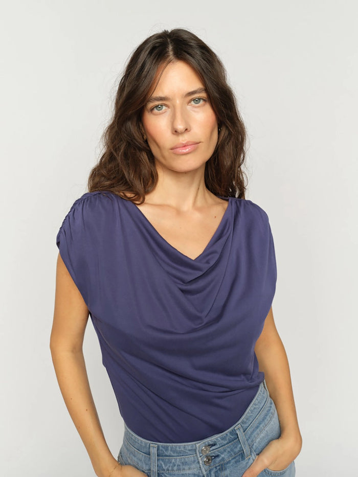 Mos Mosh Shima Solid Sleeveless Tee in Crown Blue 177470