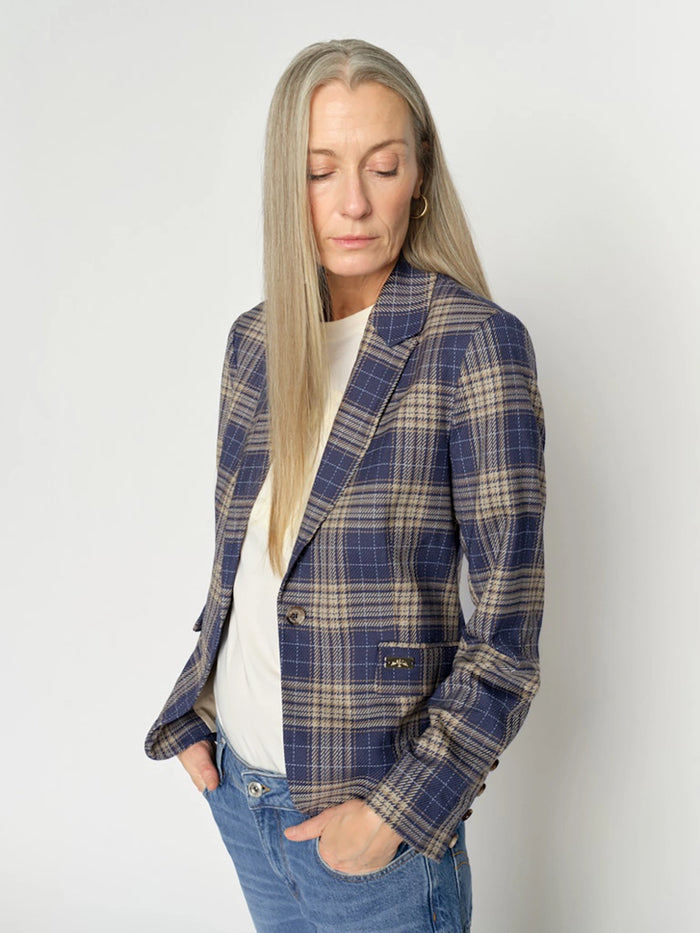 Mos Mosh Blake Chec Blazer in Crown Blue 178290 - Pre-Order July Delivery