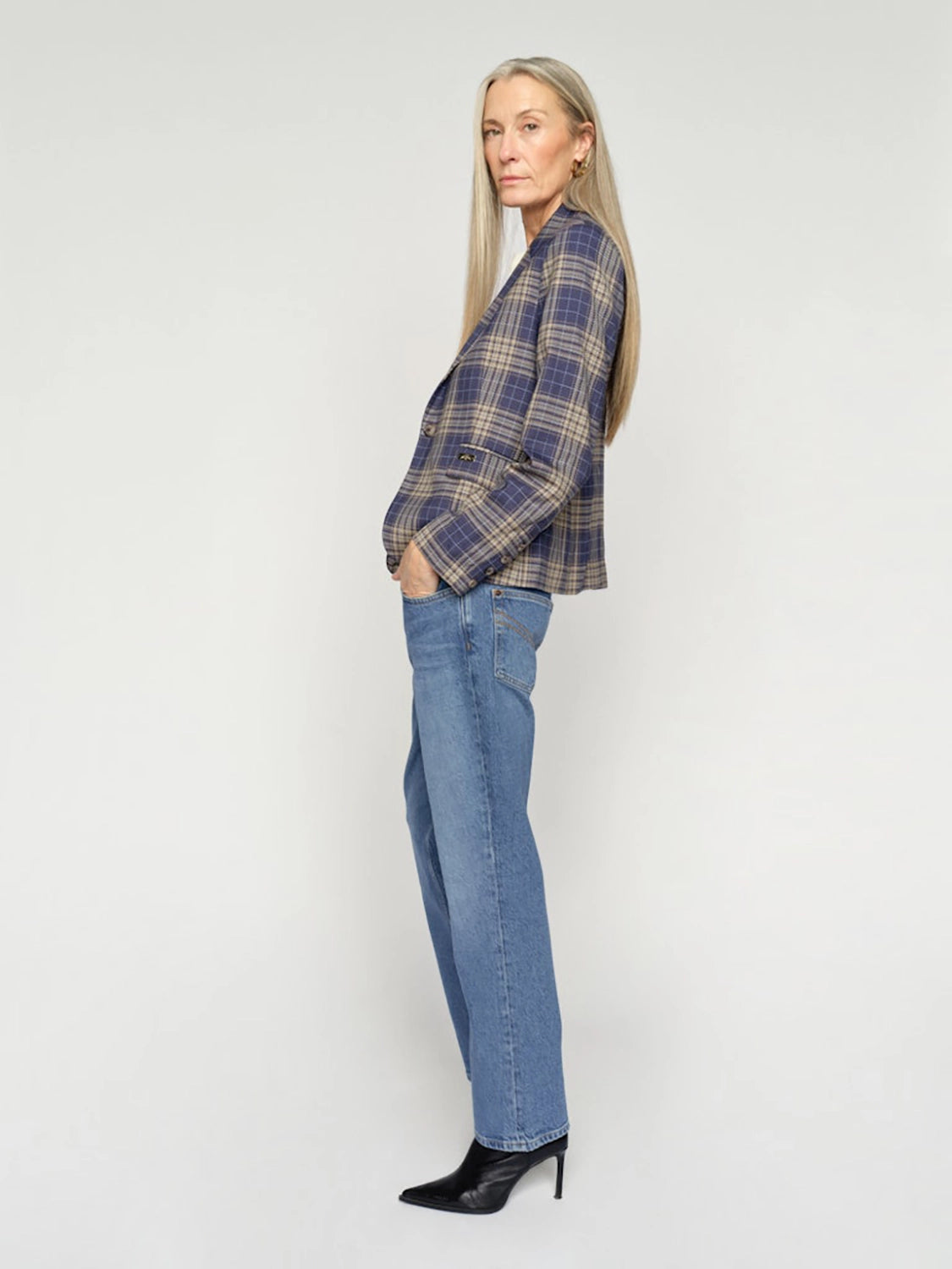 Mos Mosh Blake Chec Blazer in Crown Blue 178290 - Pre-Order July Delivery
