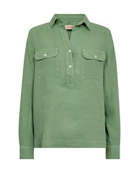 Mos Mosh Enna Linen Pocket Blouse in Turf Green 168430 - Pre-Order July Delivery