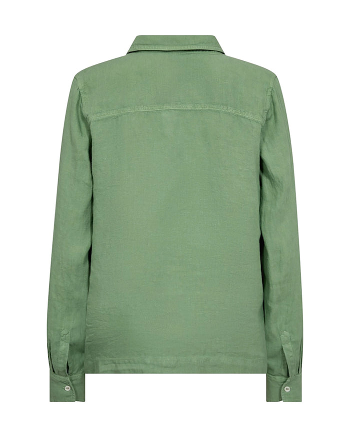 Mos Mosh Enna Linen Pocket Blouse in Turf Green 168430