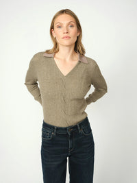 Mos Mosh Relena Rib Polo Knit in Falcon 173080