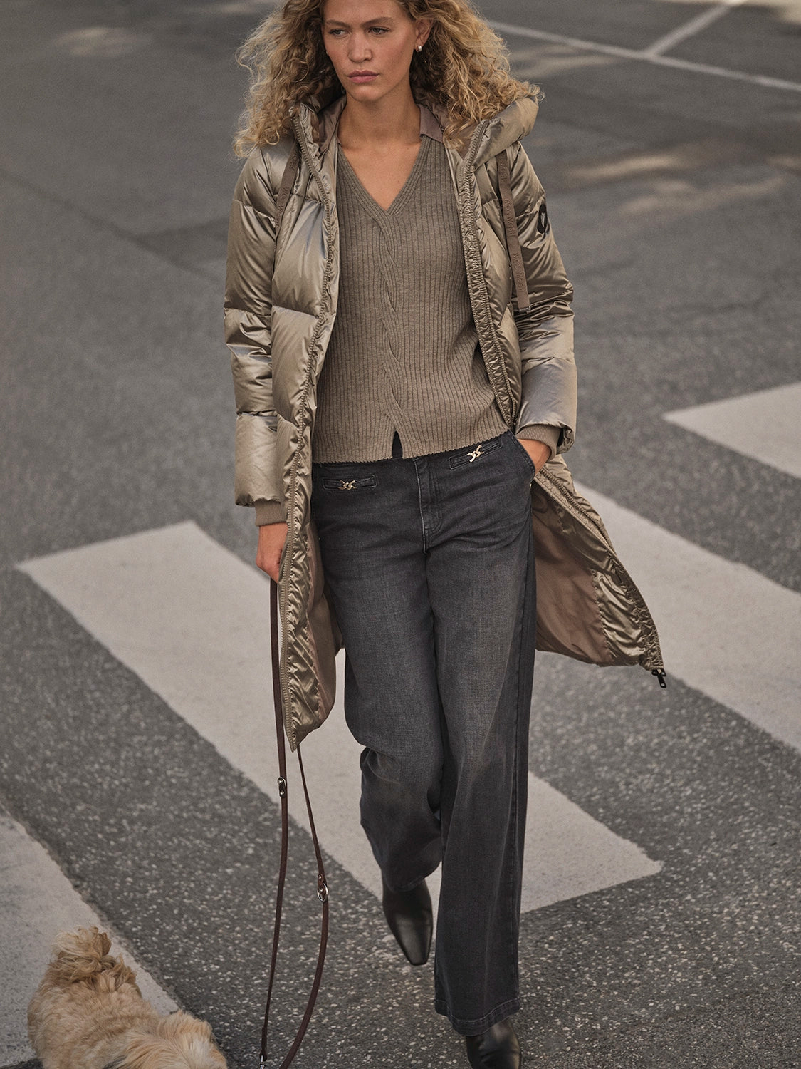 Mos Mosh Relena Rib Polo Knit in Falcon 173080