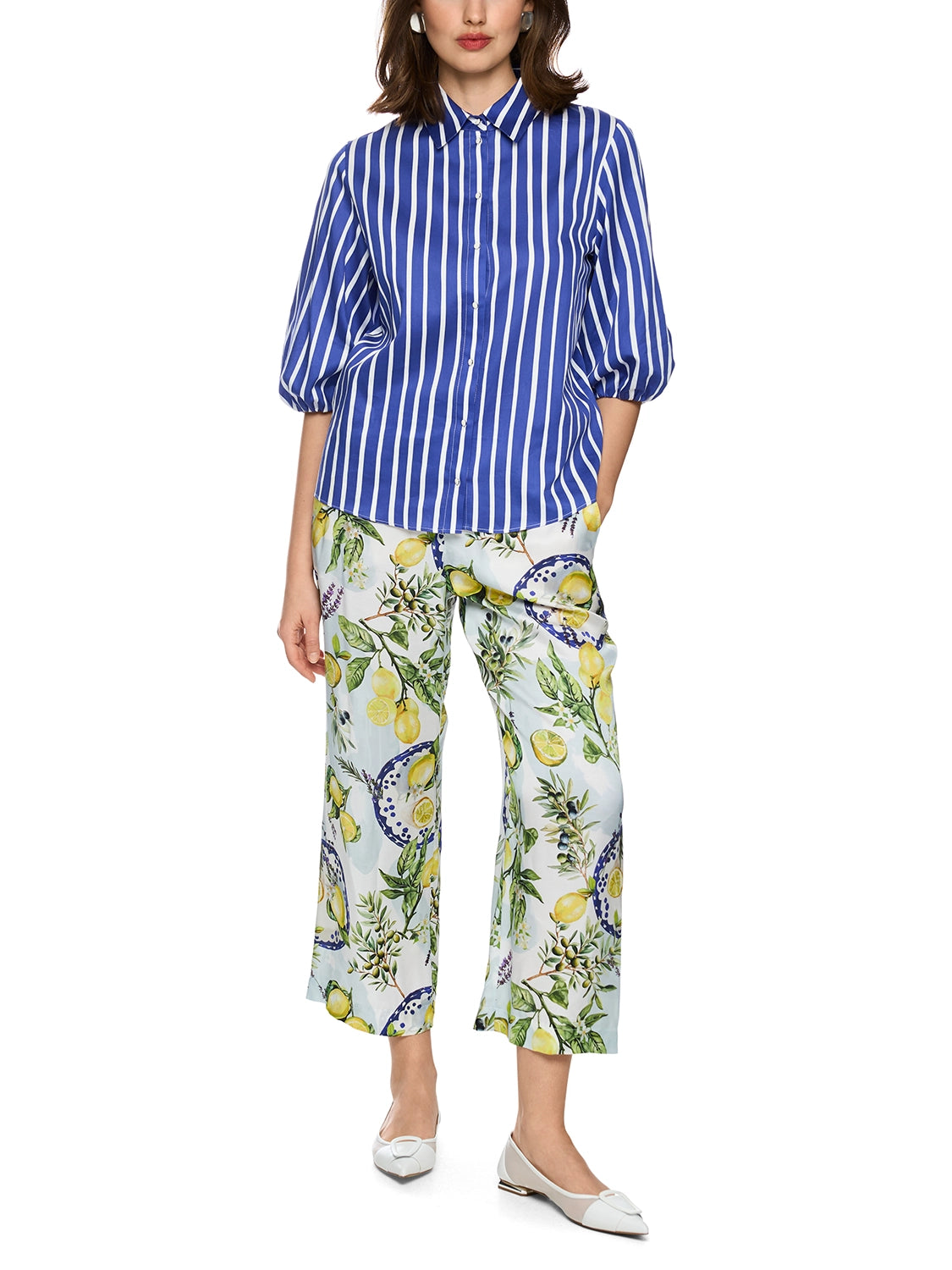 Marc Cain Striped cotton shirt blouse in Iolite AA 51.04 W01