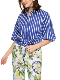 Marc Cain Striped cotton shirt blouse in Iolite AA 51.04 W01