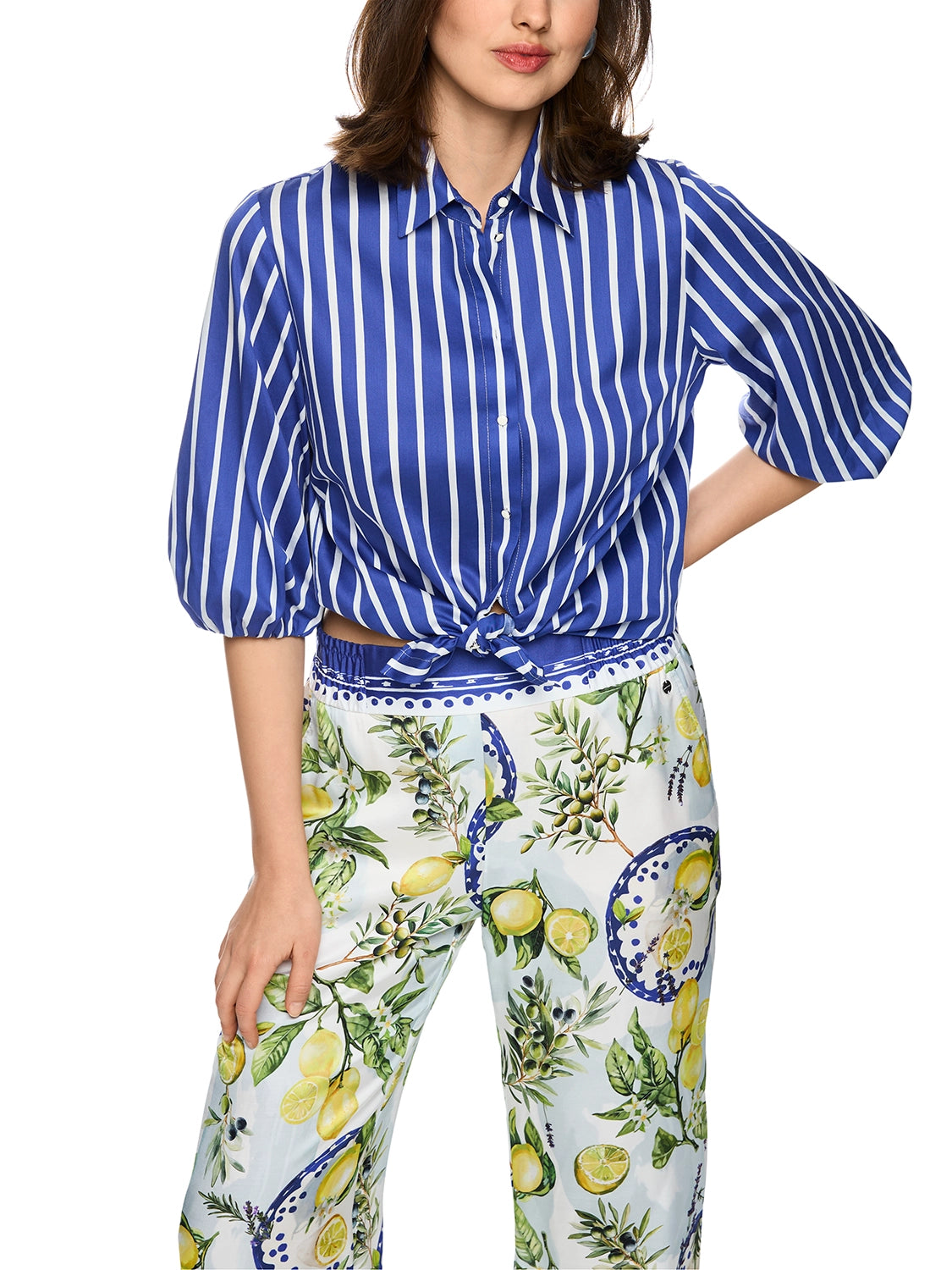 Marc Cain Striped cotton shirt blouse in Iolite AA 51.04 W01