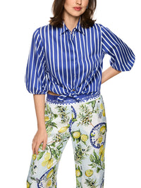 Marc Cain Striped cotton shirt blouse in Iolite AA 51.04 W01