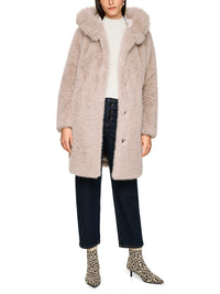 Marc Cain Faux fur coat with hood in Warm Stone ZA 11.06 W87