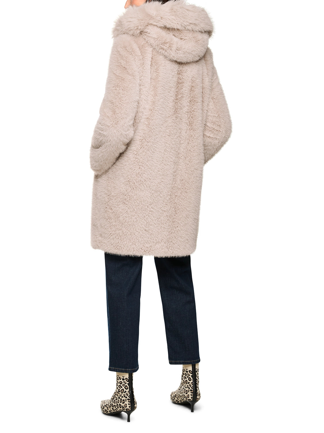 Marc Cain Faux fur coat with hood in Warm Stone ZA 11.06 W87