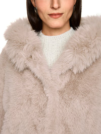 Marc Cain Faux fur coat with hood in Warm Stone ZA 11.06 W87