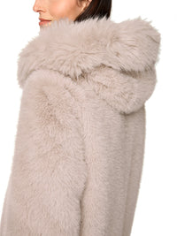 Marc Cain Faux fur coat with hood in Warm Stone ZA 11.06 W87