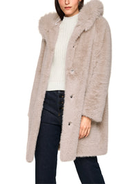 Marc Cain Faux fur coat with hood in Warm Stone ZA 11.06 W87