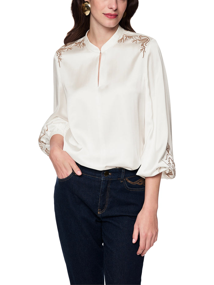 Marc Cain Viscose blend blouse in Off-White AC 51.13 W25 - Pre Order June Delivery