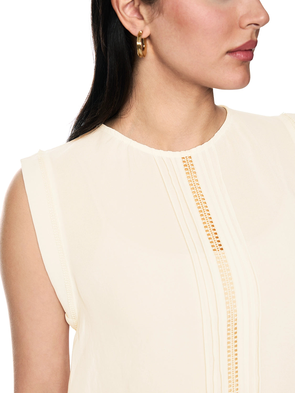 Marc Cain Top with lace and pintucks in Bright Ecru AC 61.15 W30