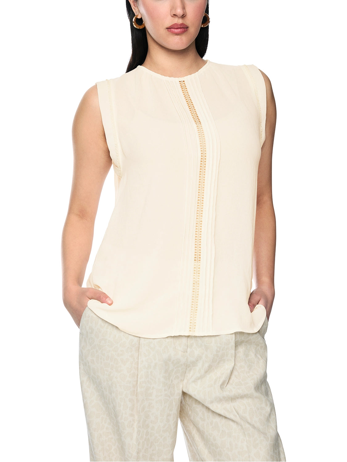 Marc Cain Top with lace and pintucks in Bright Ecru AC 61.15 W30