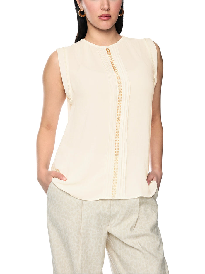 Marc Cain Top with lace and pintucks in Bright Ecru AC 61.15 W30