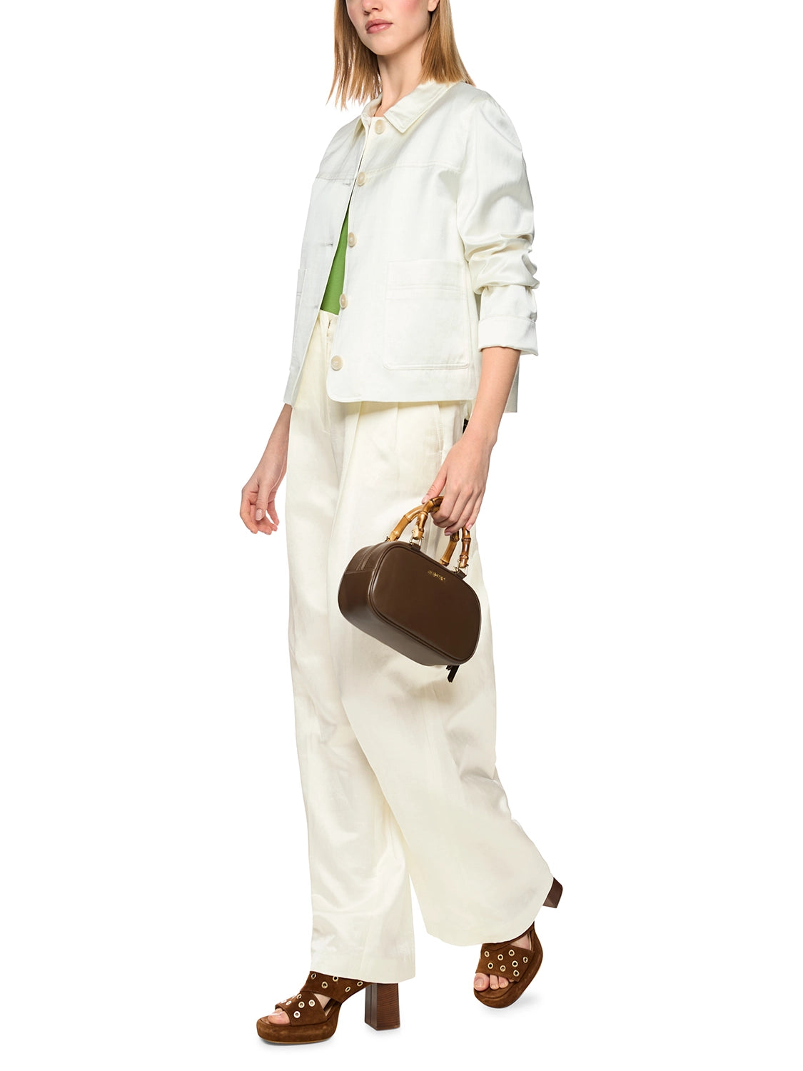Marc Cain WICHITA wide cut trousers in Bright Ecru AC 81.63 W41