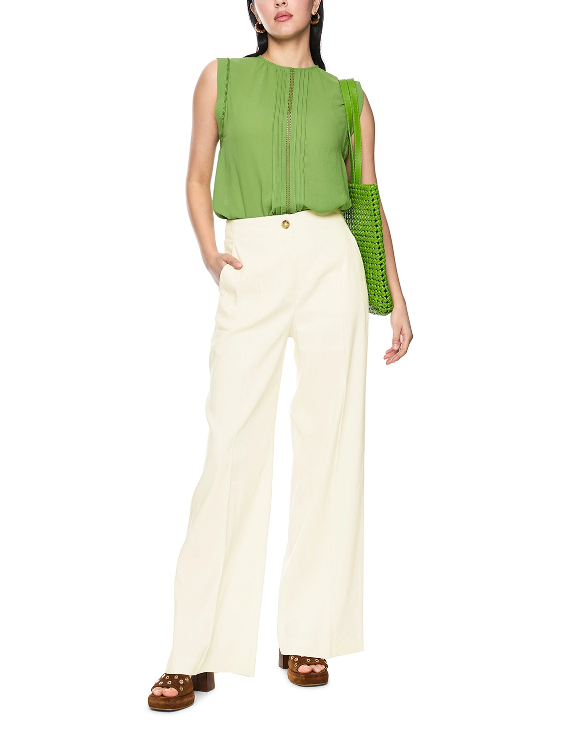 Marc Cain WAUKEE linen-viscose trousers in Bright Ecru AC 81.69 W70