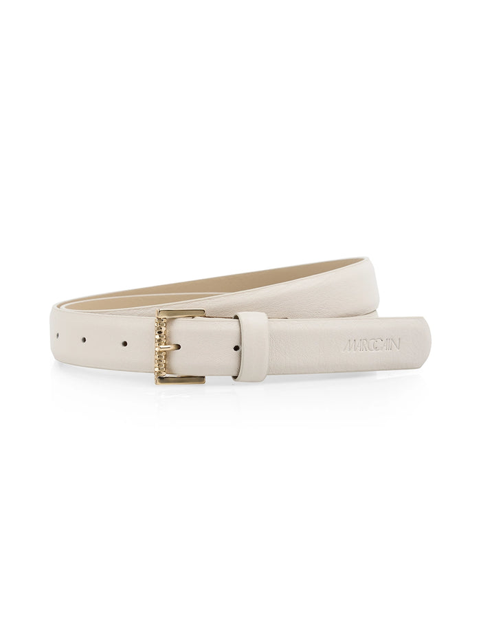 Marc Cain Leather belt with pin buckle in Bright Ecru AC G1.11 L45