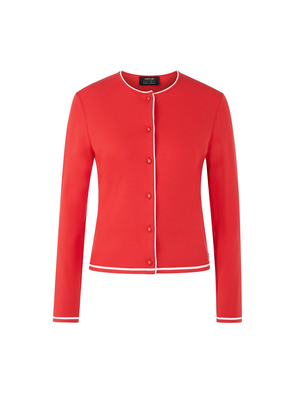 Marc Cain Rethink Together fine knit cardigan in Aurora Red AC 39.02 M11 - Pre Order June Delivery