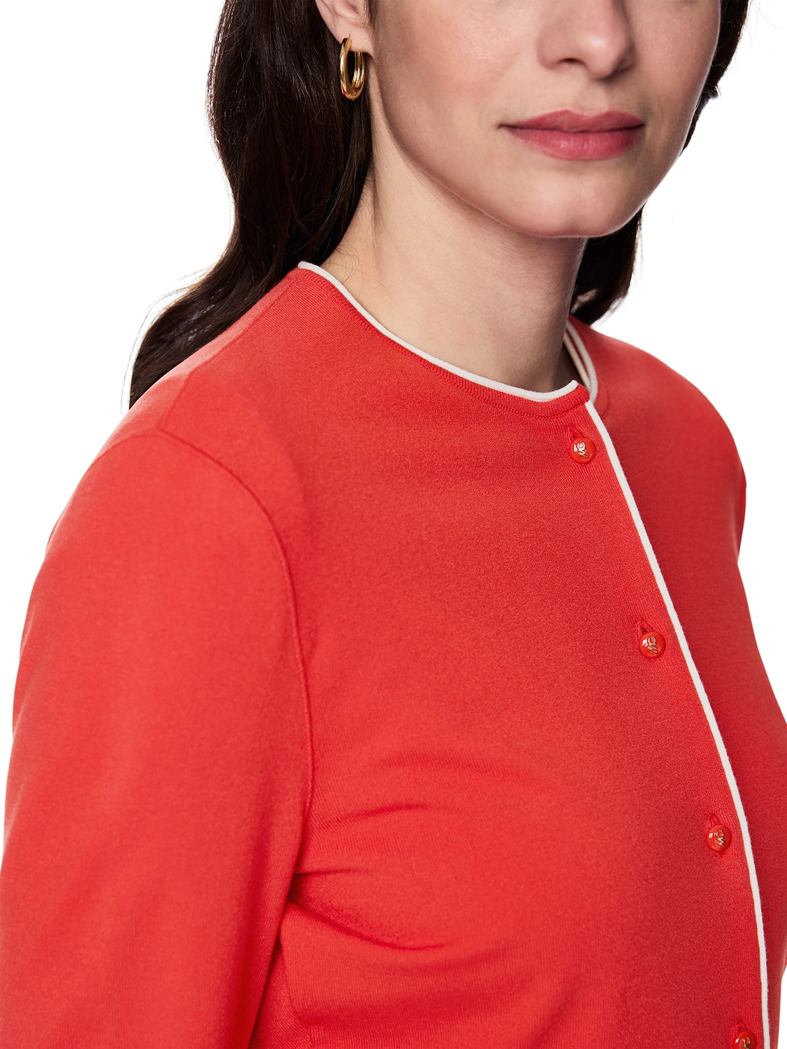 Marc Cain Rethink Together fine knit cardigan in Aurora Red AC 39.02 M11 - Pre Order June Delivery