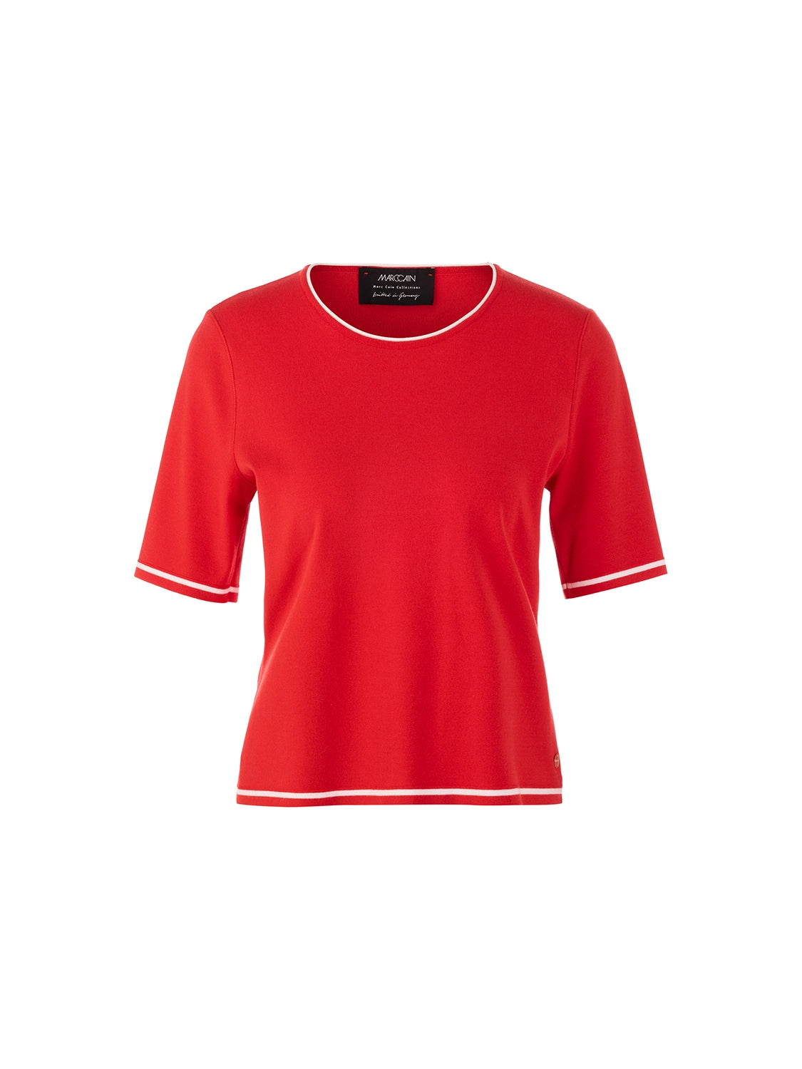 Marc Cain Rethink Together fine knit jumper in Aurora Red AC 41.09 M11 - Pre Order June Delivery