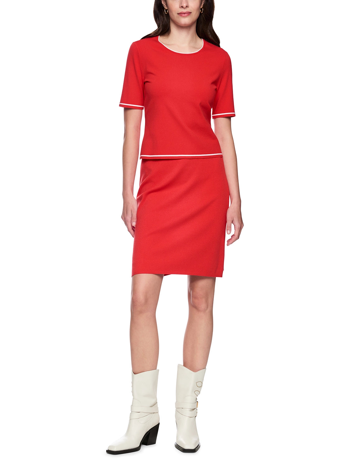 Marc Cain Rethink Together fine knit jumper in Aurora Red AC 41.09 M11 - Pre Order June Delivery