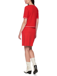 Marc Cain Rethink Together fine knit jumper in Aurora Red AC 41.09 M11 - Pre Order June Delivery