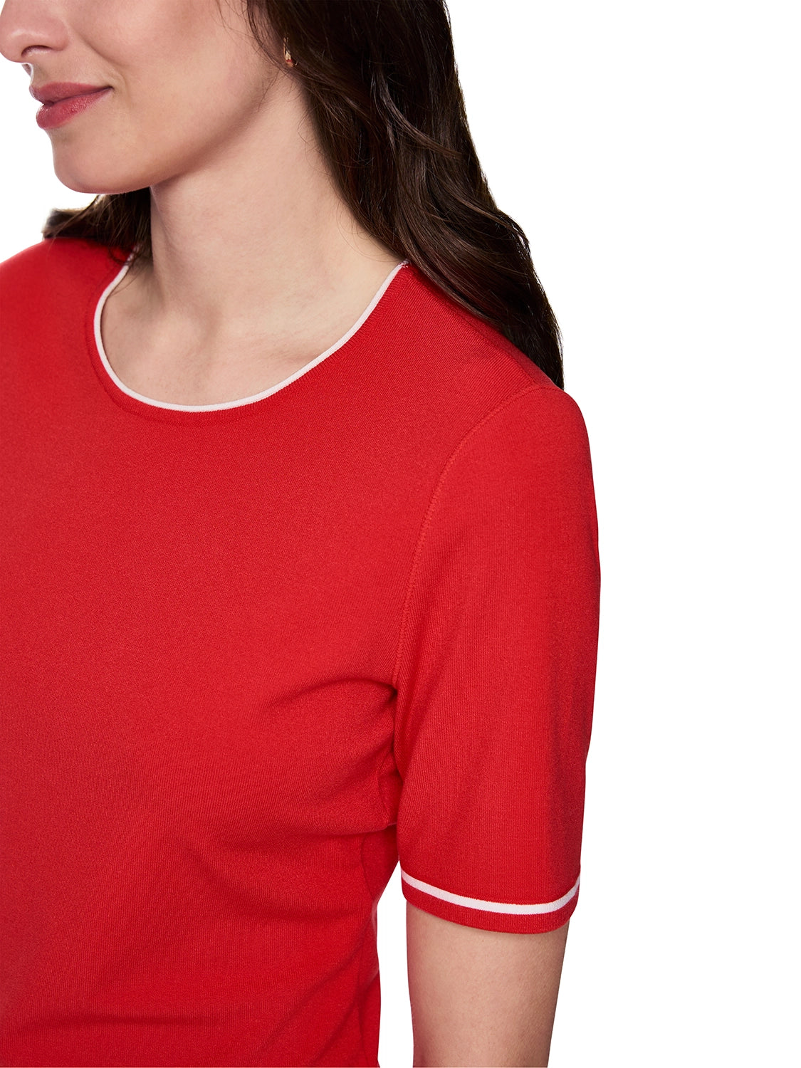 Marc Cain Rethink Together fine knit jumper in Aurora Red AC 41.09 M11 - Pre Order June Delivery