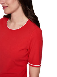 Marc Cain Rethink Together fine knit jumper in Aurora Red AC 41.09 M11 - Pre Order June Delivery