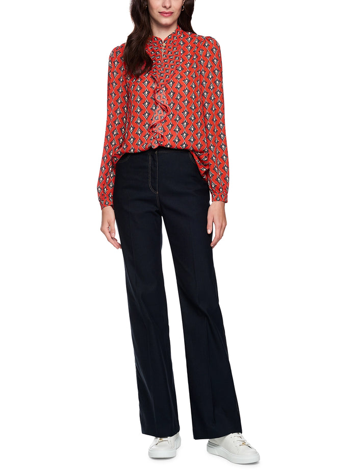 Marc Cain Flowing blouse ‘Rethink Together’ in Aurora Red AC 51.02 W04 - Pre Order June Delivery