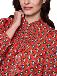 Marc Cain Flowing blouse ‘Rethink Together’ in Aurora Red AC 51.02 W04 - Pre Order June Delivery
