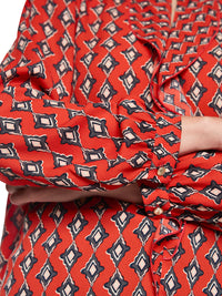 Marc Cain Flowing blouse ‘Rethink Together’ in Aurora Red AC 51.02 W04 - Pre Order June Delivery