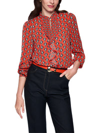 Marc Cain Flowing blouse ‘Rethink Together’ in Aurora Red AC 51.02 W04 - Pre Order June Delivery