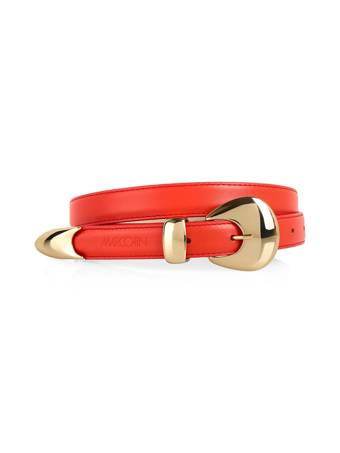 Marc Cain Narrow leather belt in Aurora Red AC G1.03 L44 - Pre Order June Delivery
