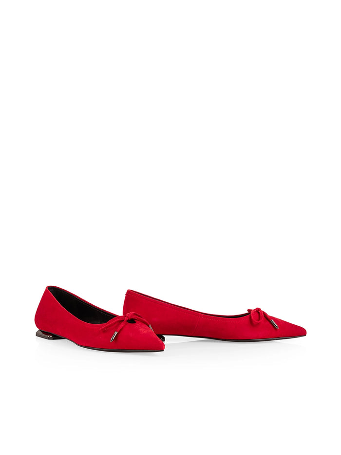 Marc Cain Pointed suede ballerina flats with bow in Aurora Red AC SF.02 L07 - Pre-Order June Delivery