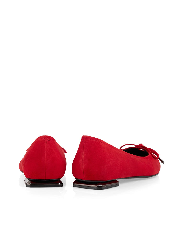 Marc Cain Pointed suede ballerina flats with bow in Aurora Red AC SF.02 L07 - Pre-Order June Delivery