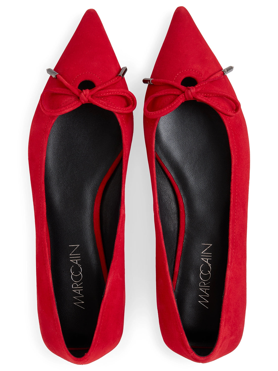 Marc Cain Pointed suede ballerina flats with bow in Aurora Red AC SF.02 L07 - Pre-Order June Delivery