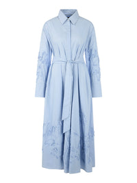 Marc Cain Striped midi dress with embroidery in Mgcl Blue AC 21.31 W59