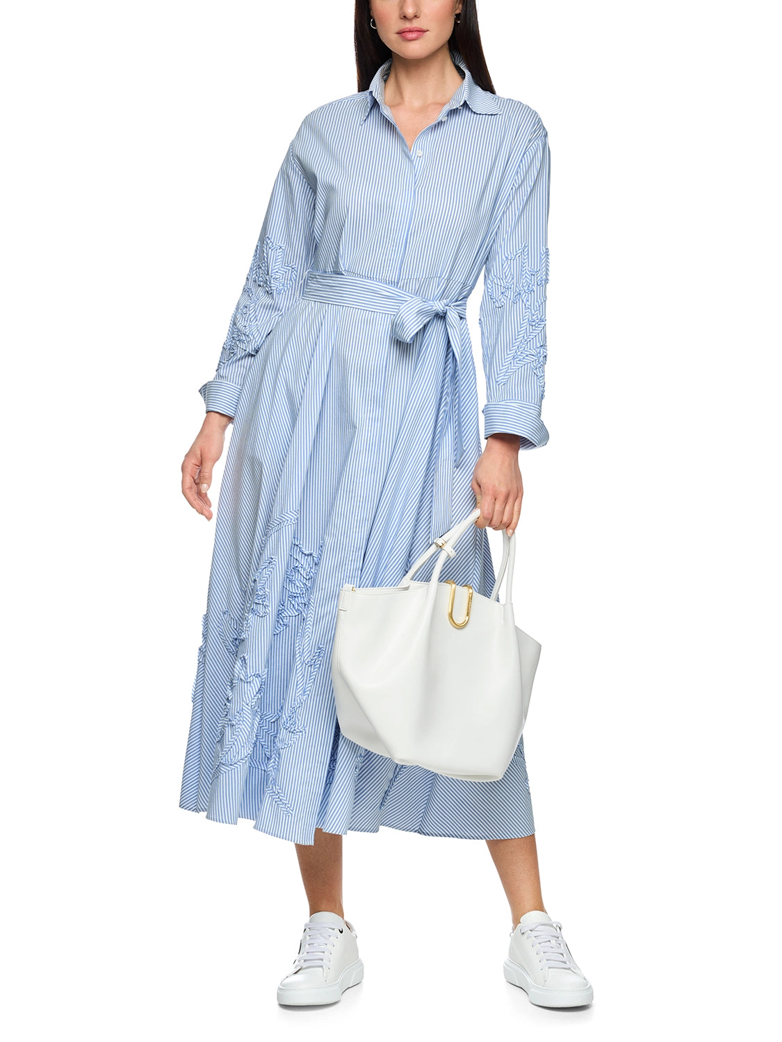 Marc Cain Striped midi dress with embroidery in Mgcl Blue AC 21.31 W59