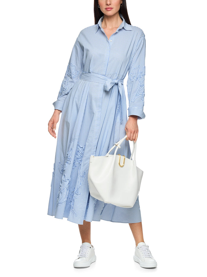 Marc Cain Striped midi dress with embroidery in Mgcl Blue AC 21.31 W59