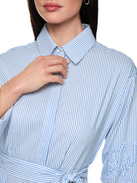 Marc Cain Striped midi dress with embroidery in Mgcl Blue AC 21.31 W59