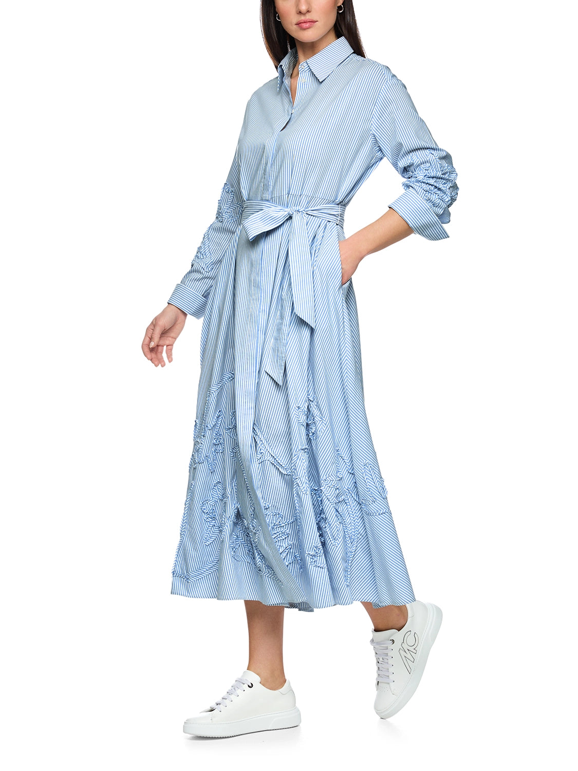 Marc Cain Striped midi dress with embroidery in Mgcl Blue AC 21.31 W59