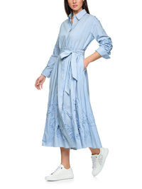 Marc Cain Striped midi dress with embroidery in Mgcl Blue AC 21.31 W59