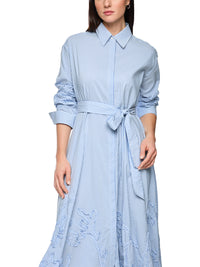 Marc Cain Striped midi dress with embroidery in Mgcl Blue AC 21.31 W59